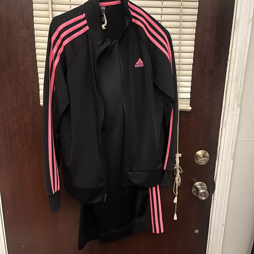 adidas Black Bomber Jacket with Pink Stripes